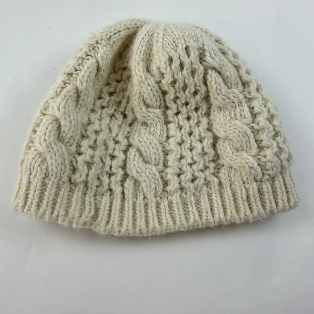 North Face Beanie Ivory CableKnit Hat OS Wool Acrylic Alpaca Unisex Fleece Lined